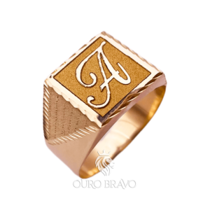 Anel Caixa de Ouro Personalizado com Letra a Laser