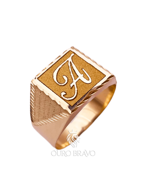 Anel Caixa de Ouro Personalizado com Letra a Laser
